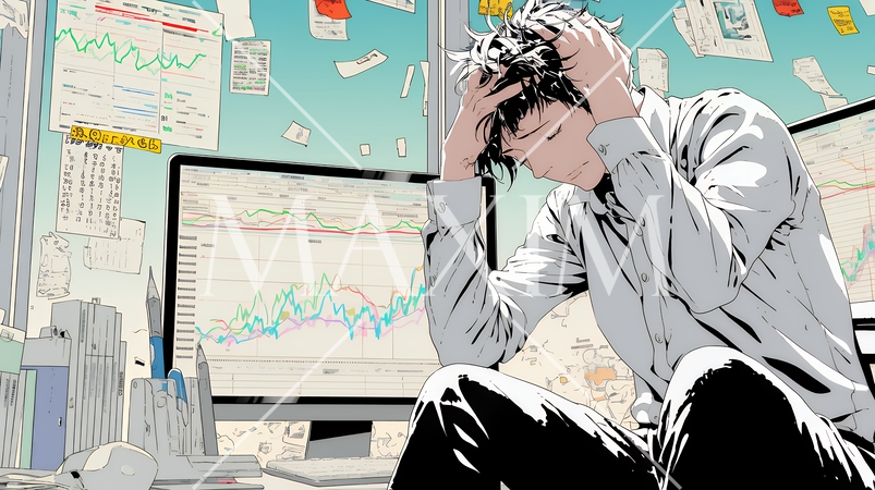 金融市場の急激な変動で頭を抱えている男性