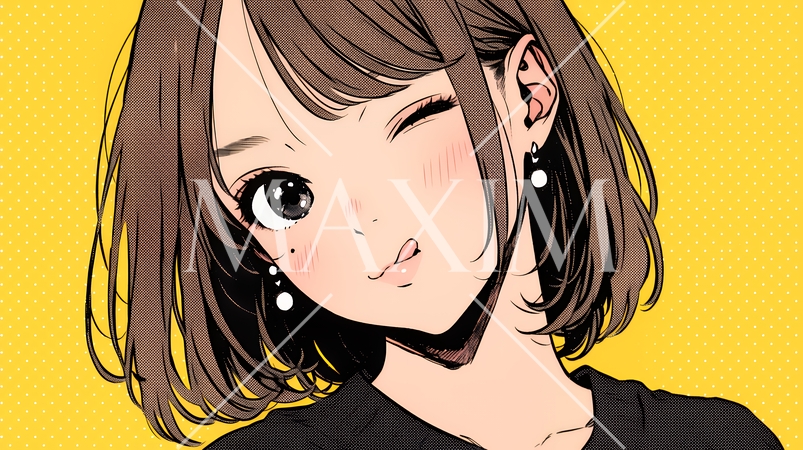 舌をちょっと出して（てへぺろ風）おどけている若い女性