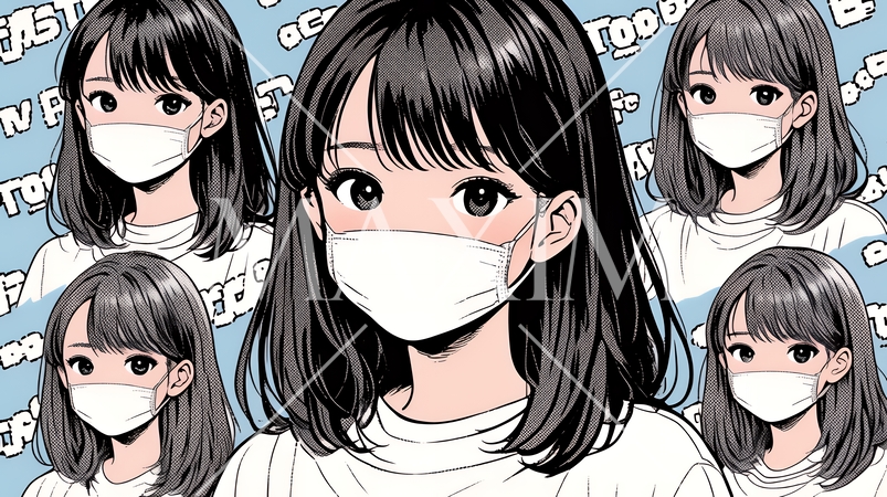 使い捨て不織布マスクをつけた若い女性