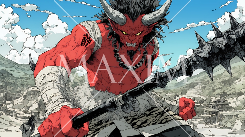 鬼に金棒：実際に強そうな鬼に金棒を持たせた