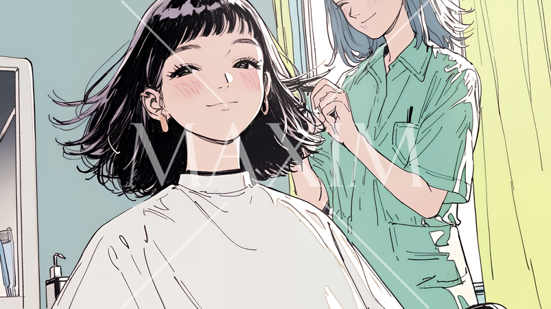 ヘアカットをしている若い女性