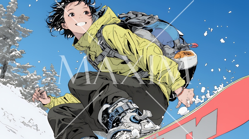 スノーボードを楽しんでいる若い女性