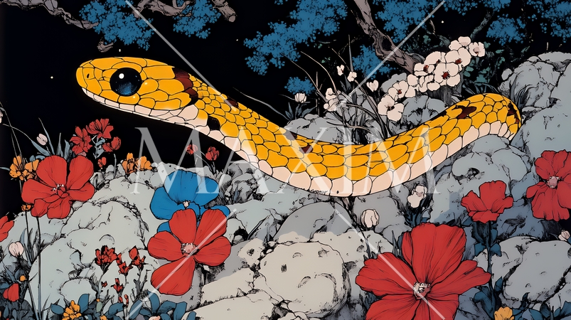 年賀状用のポップなヘビのイラスト