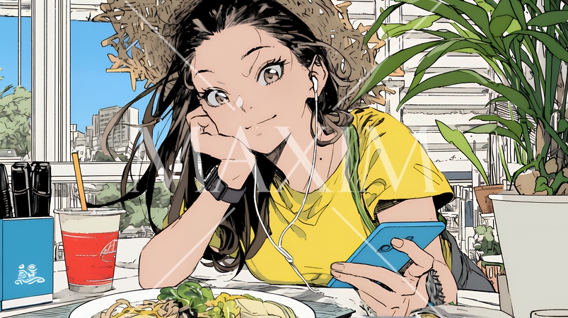 食事の最中もスマホを手放せない若い女性