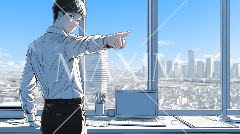 人差し指を立てて決断を下したビジネスパーソン