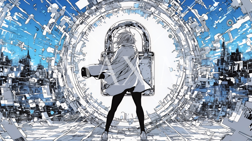 プライバシー・ポリシーやセキュリティー・ポリシーを表す堅牢な門と門番のイメージ