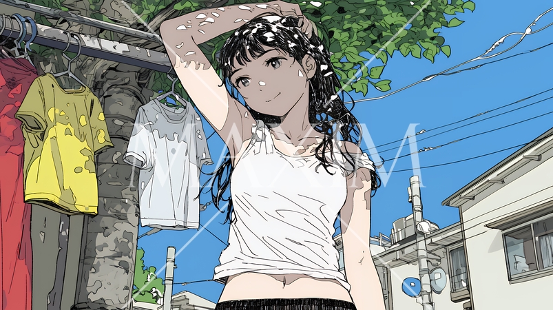 下着姿でくつろいでいる若い女性