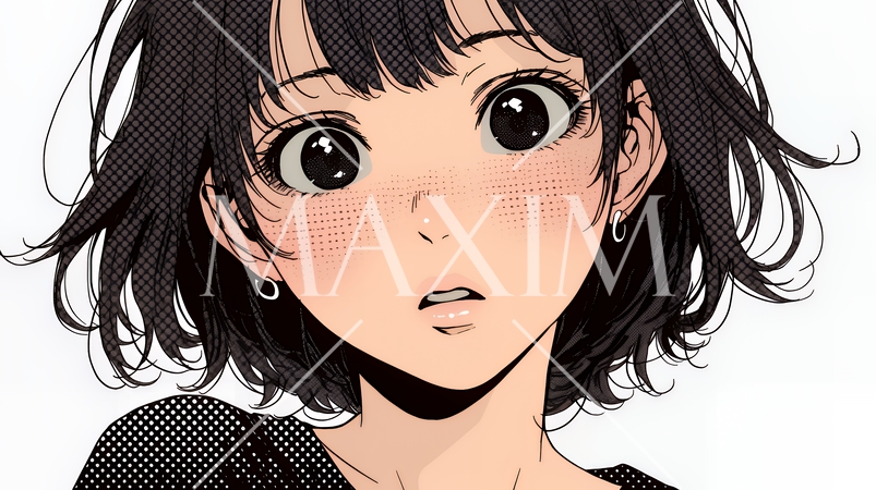 驚愕して息を呑み、目を見開いたまま口をぽかんとする若い女性