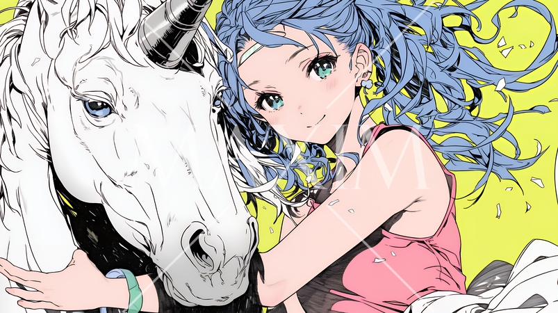 ユニコーンと若い女性