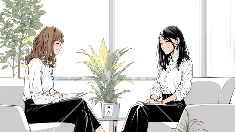 二人でミーティング（面談・インタビュー・会議）の場面