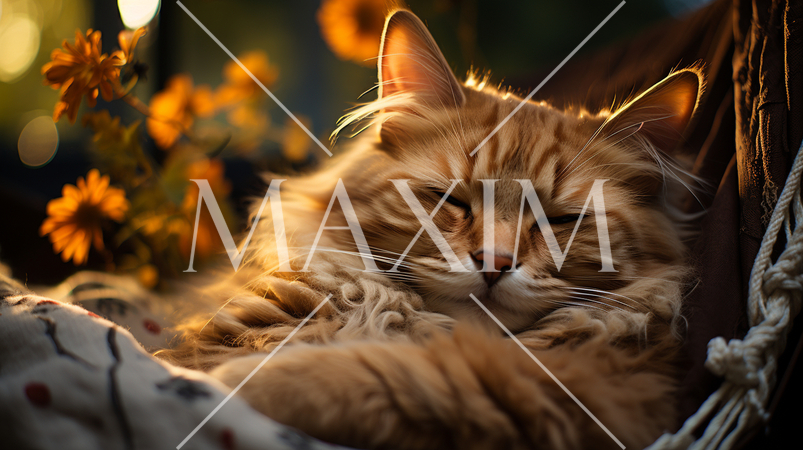 ハンモックで昼寝中の猫