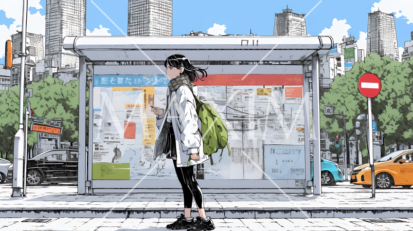 一人旅の旅先、街角で足を止めて道を確かめる若い女性