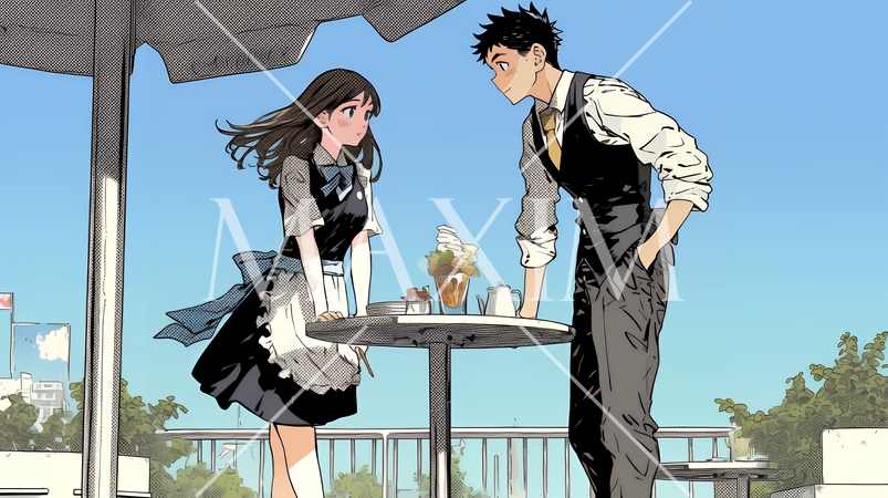 カジュアルレストランで働いている若いウェイトレス