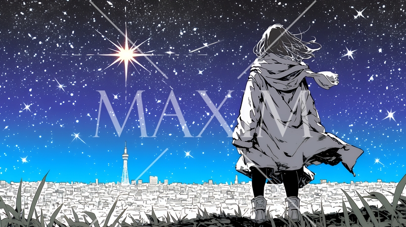 星空を眺めている若い女性