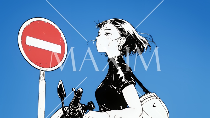 Noという意思表示：進入禁止マークと無表情な女性で表現（シンプルな色使い）