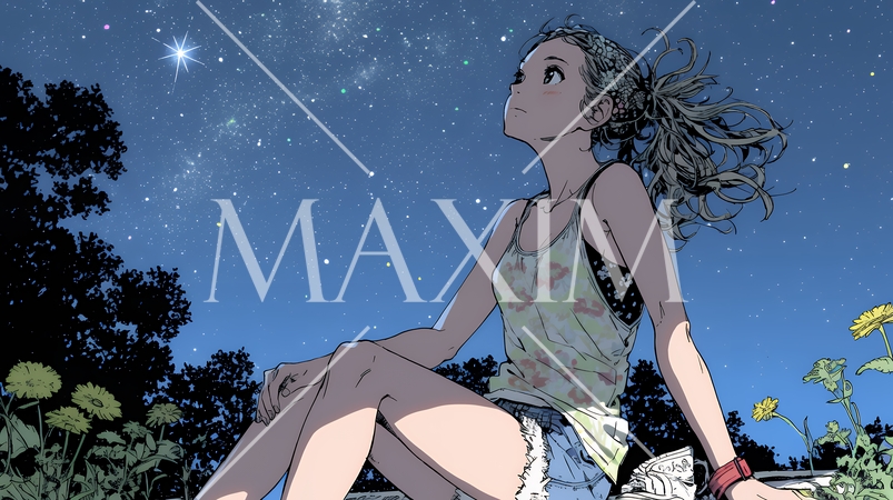 星空を眺めている若い女性