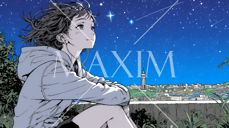 星空を眺めている若い女性