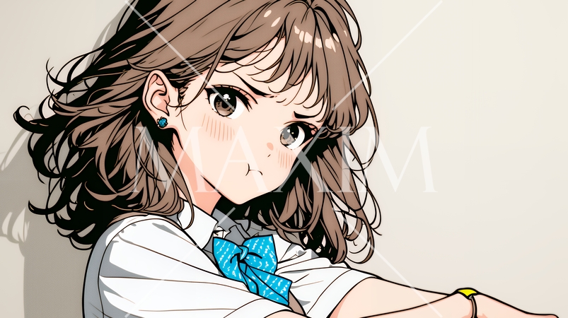 「ふん！」という表情でそっぽを向いている制服を着た女子高生