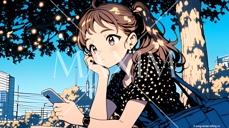 外出中にスマートフォンをいじくっている若い女性