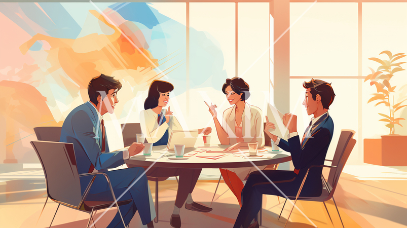 小規模ミーティングをしている男女のビジネスマン達