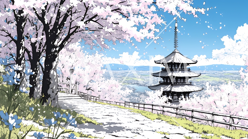 誰もいない満開の桜並木