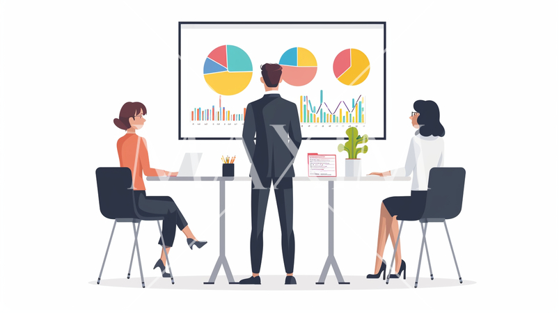 ビジネス戦略会議：競合分析、市場戦略の議論。