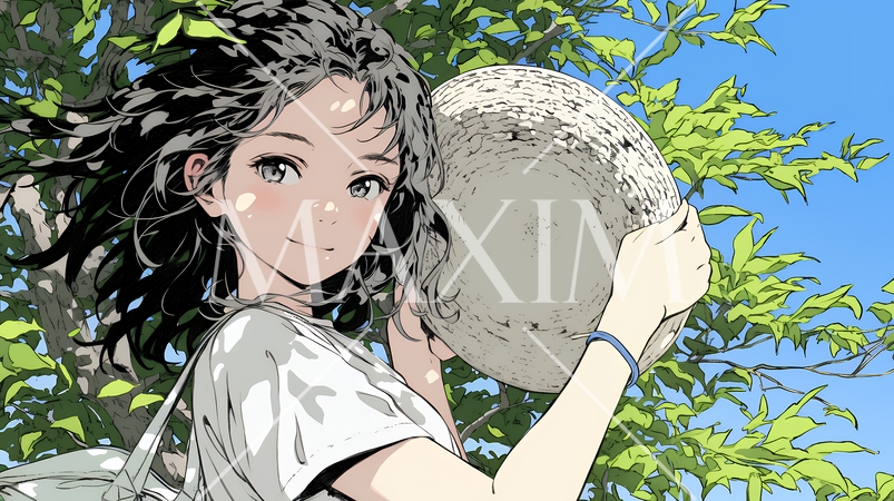 春風に飛ばされそうな帽子を、手で押さえる若い女性