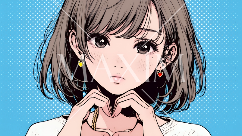 ハートマークを手で作り愛情表現をしている若い女性