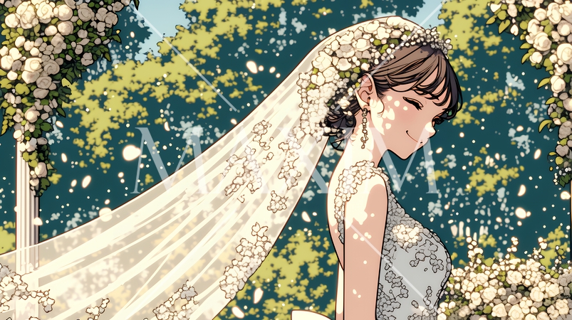 白いウェディングドレスを着ている花嫁：ジューンブライド