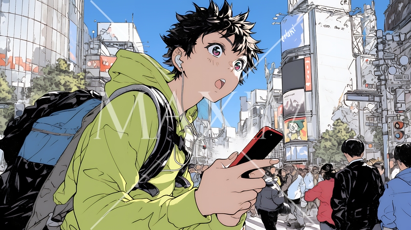 スマホの画面を見て驚いている若い男性