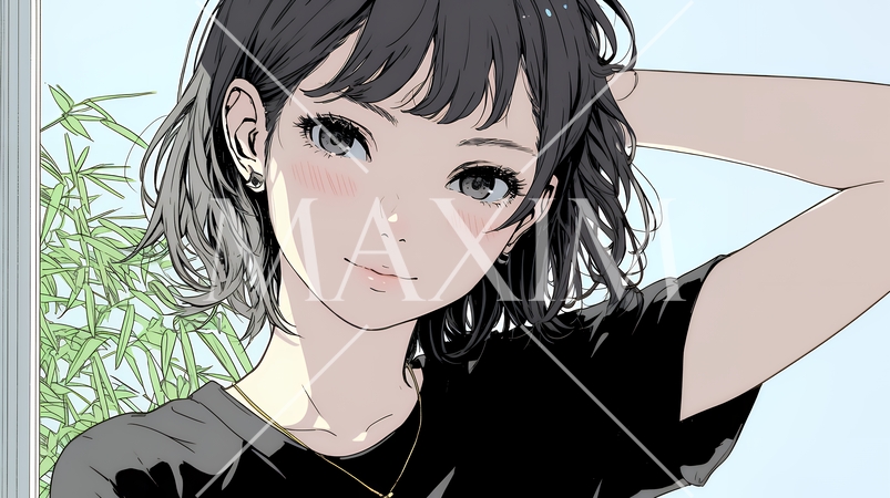 頬を赤らめて、照れ笑いする若い女性