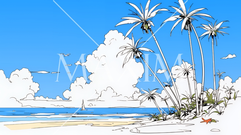 夏のビーチの風景（シンプルな色使い）