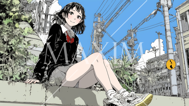 パンツを見せて腰掛けている女学生