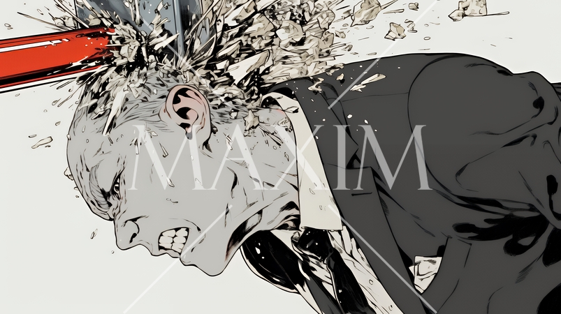 出る杭は打たれる：思い切りハンマーで頭をたたかれている社員