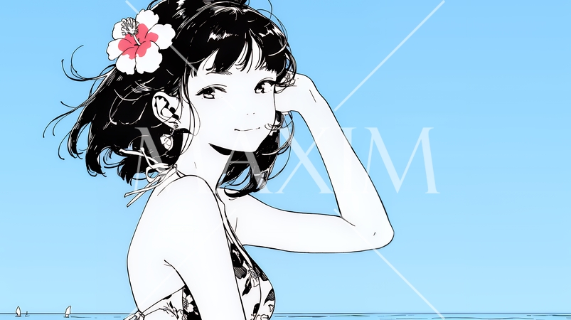 ハイビスカスの髪飾りの若い女性