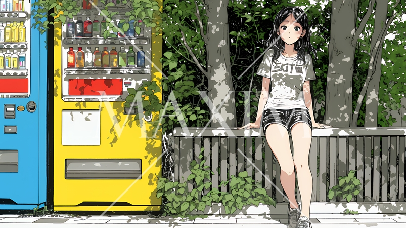 自動販売機で飲み物を購入する若い女性｜日常・ライフスタイル・屋外シーン