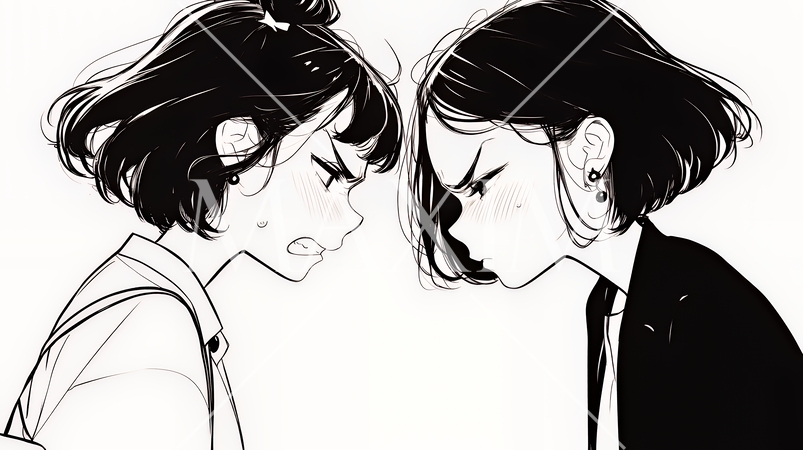 オフィスで言い争いをしているビジネスパーソン（シンプルな色使い）