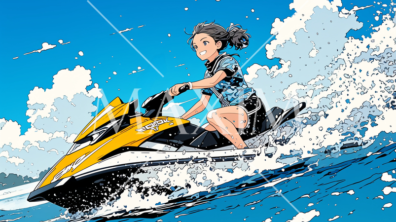 ジェットスキーに乗っている若い女性