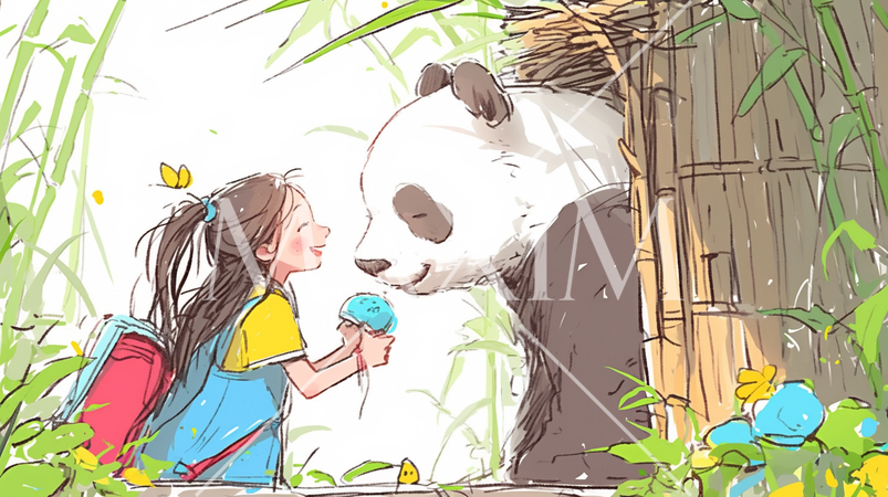 さようなら・元気でね！わたしたちのパンダ（クレヨン＋水彩画風）