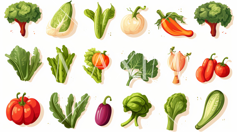 バリエーション豊かないろいろな野菜のアイコンのリファレンスシート