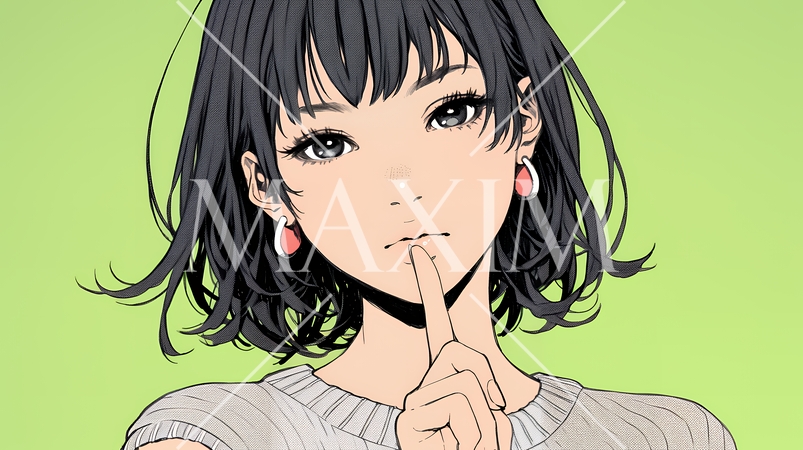 指を唇に当てて「シーShh」というジェスチャーをしている女性