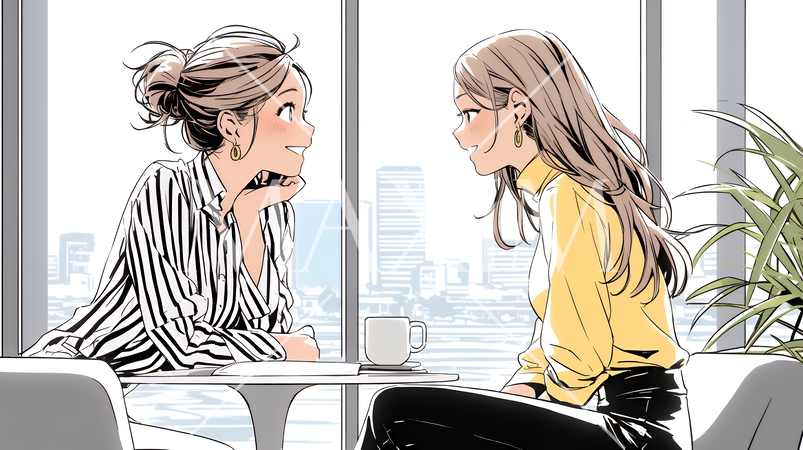 二人でミーティング（面談・インタビュー・会議）の場面