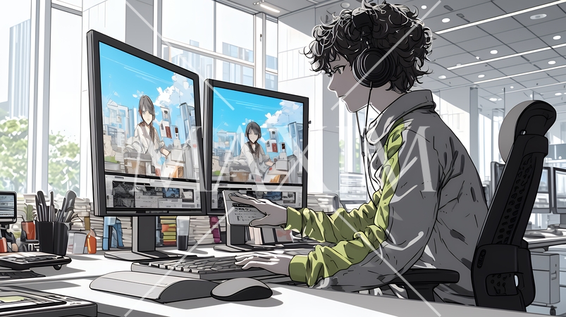 近代的なコールセンターのオフィスで働く女性オペレーター