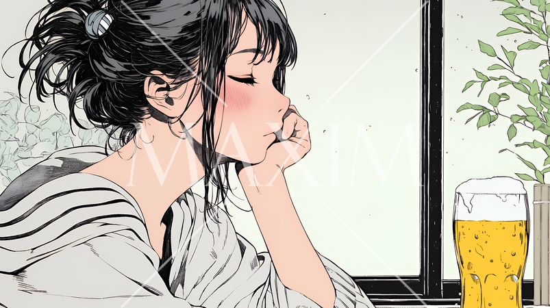 ビールを飲んでいる女性