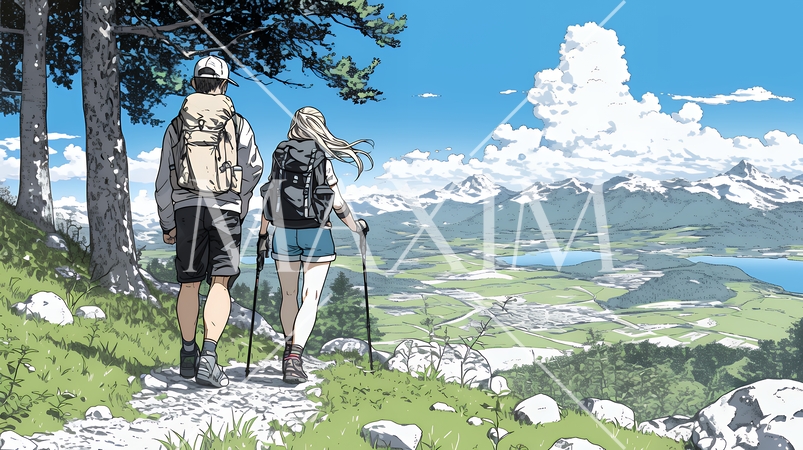 ハイキングを楽しんでいるカップル