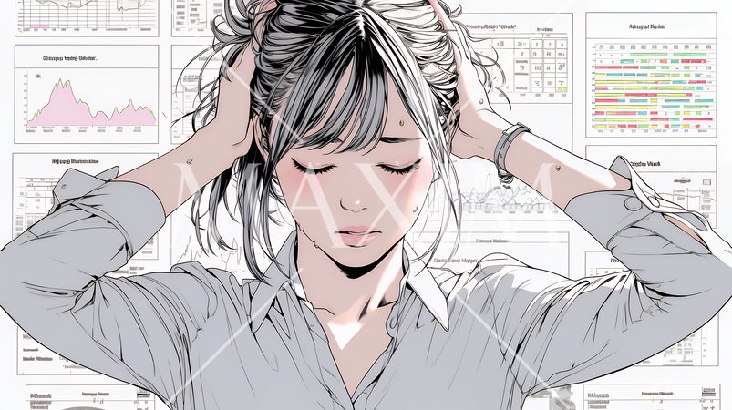 金融市場の急激な変動で頭を抱えている女性