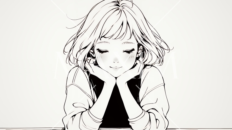 ため息をつく若い女性（シンプルな色使い）