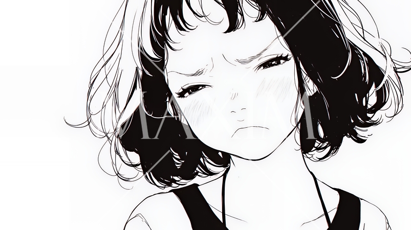 Noという表現を思いっきり顔に表しているる女性（シンプルな色使い）