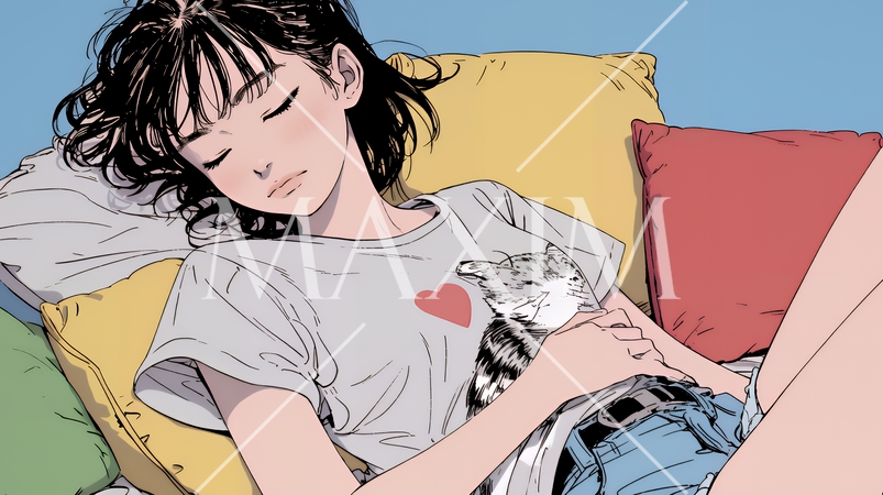 幸せそうな寝顔で眠っている若い女性