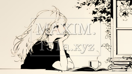 秋の読書を楽しむ若い女性｜静かで落ち着いた秋の日のイラストポートレート（シンプルな色使い）（イラストID:3535999-18102）